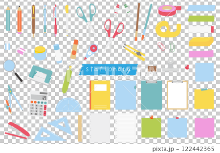 文房具のふちなしイラストセット 122442365