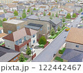 家　住宅　マイホーム　住まい　街　俯瞰　手描き風　水彩画 122442467