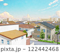 家　住宅　マイホーム　住まい　街　俯瞰　手描き風　水彩画 122442468