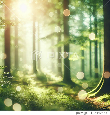 幻想的な光に包まれた神秘的な森の風景 122442533