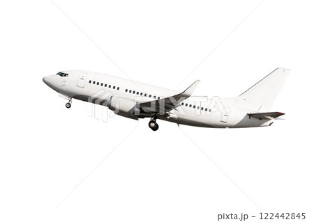 Take off a passenger plane isolated on white background Take off a passenger plane isolated on white background 122442845