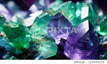 美しいレインボーフローライトの原石のクローズアップ背景 122443210