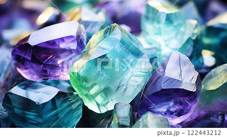 美しいレインボーフローライトの原石のクローズアップ背景 122443212