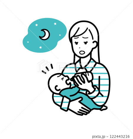 夜に育児をする女性のイラスト 夜に育児をする女性のイラスト 122443216