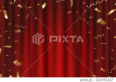 赤いステージカーテンと紙吹雪のベクターイラスト背景 122443222