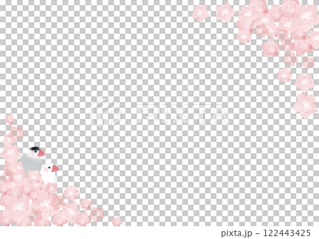 水彩粉紅花與爪哇麻雀框 122443425