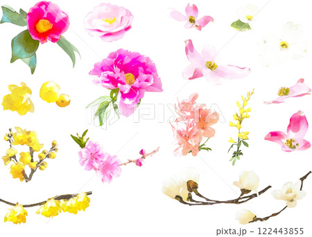春の花のイラスト素材セット（花木） 122443855