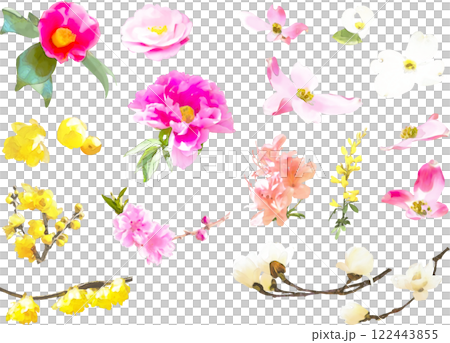 春天的花朵插圖素材集(開花的樹木) 春天的花朵插圖素材集(開花的樹木) 122443855