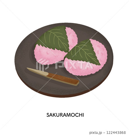 和菓子＿桜餅（関西風）　色鉛筆タッチのイラスト 122443868
