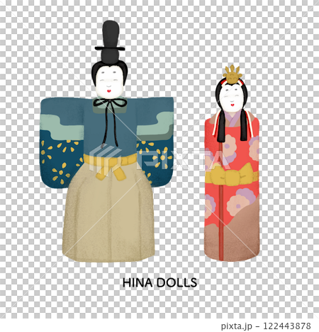 Illustration of standing dolls drawn with colored pencils Illustration of standing dolls drawn with colored pencils 122443878