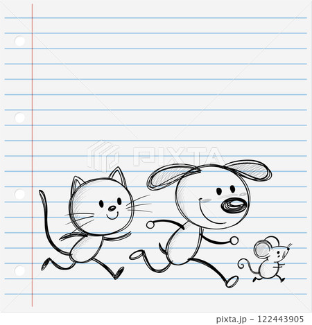 Playful Animal Friends on Lined Paper Playful Animal Friends on Lined Paper 122443905