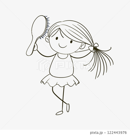 Happy Girl Brushing Her Hair Happy Girl Brushing Her Hair 122443976