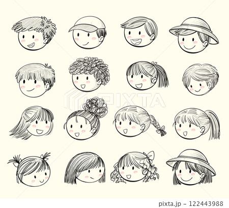 Diverse Children's Faces in Sketch Style Diverse Children's Faces in Sketch Style 122443988