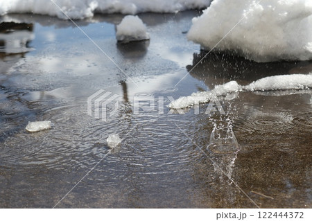 雪解けの水が跳ね返る水たまり 雪解けの水が跳ね返る水たまり 122444372
