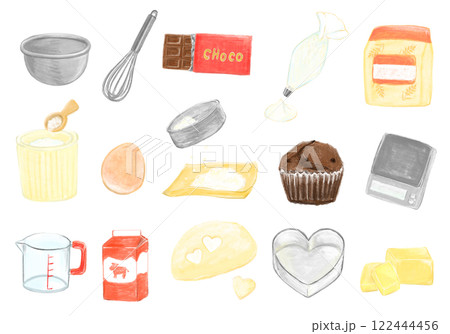 チョコレートのお菓子作りの材料と調理器具 122444456