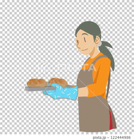 運載新近地被烘烤的麵包的婦女 122444986