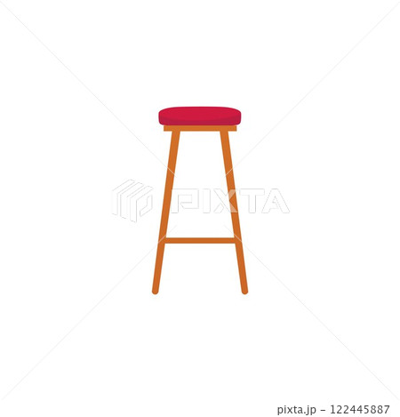 Modern bar stool, red chair with wooden legs vector flat icon, lounge couch furniture, comfortable seat Cafe interior Modern bar stool, red chair with wooden legs vector flat icon, lounge couch furniture, comfortable seat Cafe interior 122445887