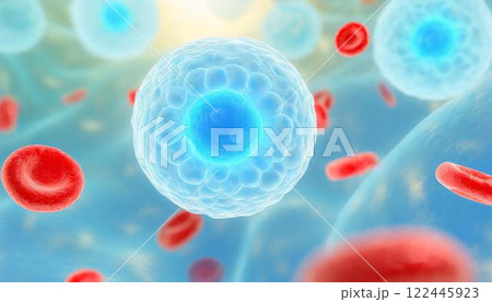 体内の造血幹細胞が赤血球を作るイメージの3DCGイラスト 医療系素材 体内の造血幹細胞が赤血球を作るイメージの3DCGイラスト 医療系素材 122445923