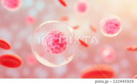 体内の造血幹細胞が赤血球を作るイメージの3DCGイラスト 医療系素材 体内の造血幹細胞が赤血球を作るイメージの3DCGイラスト 医療系素材 122445929
