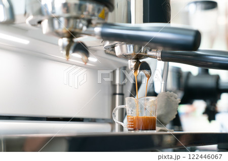 Professional Espresso Machine Brewing Fresh Coffee Shot Professional Espresso Machine Brewing Fresh Coffee Shot 122446067