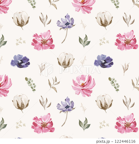 watercolor flowers seamless pattern cotton leaves wildflowers isolated watercolor flowers seamless pattern cotton leaves wildflowers isolated 122446116