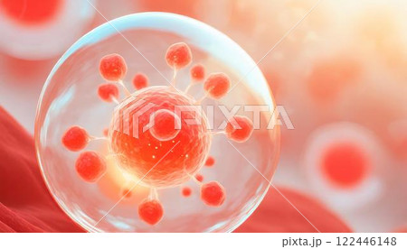 体内の造血幹細胞が赤血球を作るイメージの3DCGイラスト   医療系素材 122446148