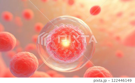 体内の造血幹細胞が赤血球を作るイメージの3DCGイラスト   医療系素材 122446149