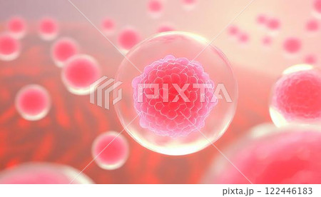 体内の造血幹細胞が赤血球を作るイメージの3DCGイラスト   医療系素材 122446183