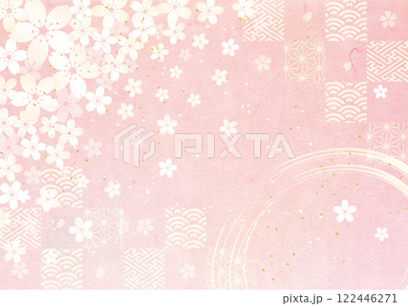 桜と和柄背景 122446271