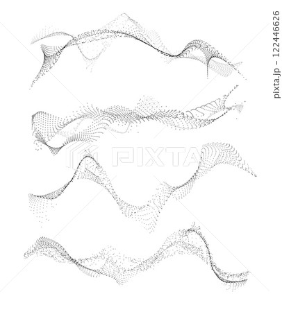 Wave of many lines flowing particles, abstract dotted wavy black stripes, curvy dynamic stream energy pulsing vector set Wave of many lines flowing particles, abstract dotted wavy black stripes, curvy dynamic stream energy pulsing vector set 122446626
