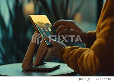 タブレットを操作するビジネスパーソンの手元 122446640