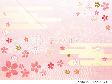 桜と和柄背景 122446715