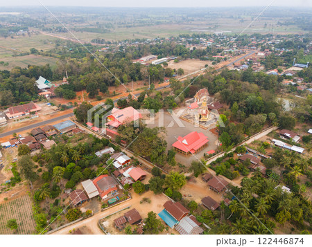 Aerial view of the rural countryside village in dry season Aerial view of the rural countryside village in dry season 122446874