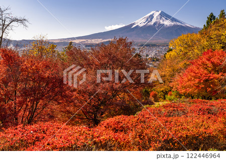 《山梨県》富士山と一面に広がる紅葉 122446964