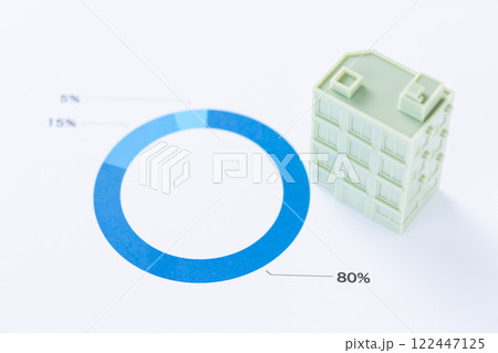 支持率の割合グラフと会社の企業ビル 122447125