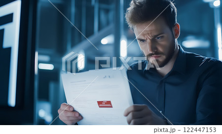 重要書類に潜むリスク資料を見る男性 重要書類に潜むリスク資料を見る男性 122447153