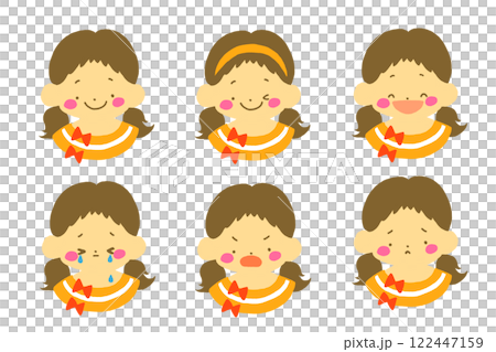 幼兒園和托兒所裡開朗女孩的 6 種表情變化不同的表情 122447159