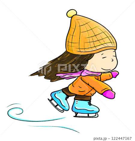 Cute girl wearing hat ice skating illustration, comic color skating sport drawing Cute girl wearing hat ice skating illustration, comic color skating sport drawing 122447167