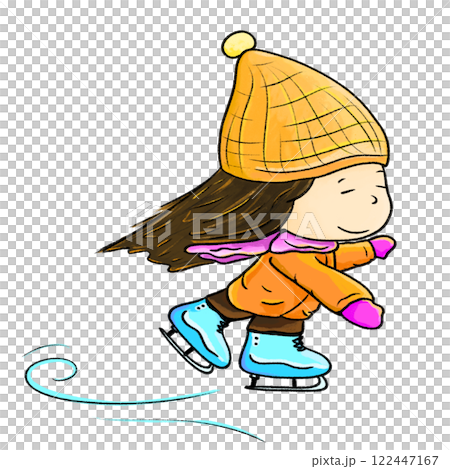 Cute girl wearing hat ice skating illustration, comic color skating sport drawing Cute girl wearing hat ice skating illustration, comic color skating sport drawing 122447167