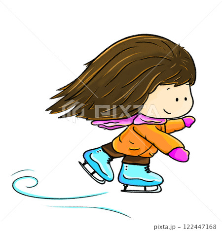 Cute girl ice skating illustration, comic color skating sport drawing Cute girl ice skating illustration, comic color skating sport drawing 122447168