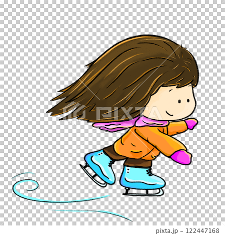 Cute girl ice skating illustration, comic color skating sport drawing Cute girl ice skating illustration, comic color skating sport drawing 122447168