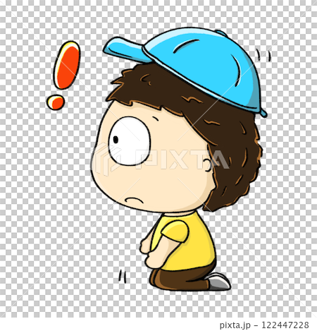 Boy shocks and kneel down cartoon illustration, cute boy shock expression, exclamation mark emotion drawing Boy shocks and kneel down cartoon illustration, cute boy shock expression, exclamation mark emotion drawing 122447228