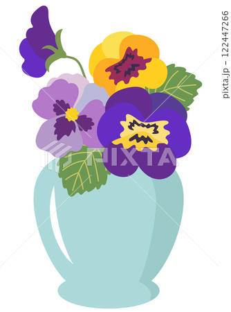 水色の花瓶にいけたパンジーの花 水色の花瓶にいけたパンジーの花 122447266