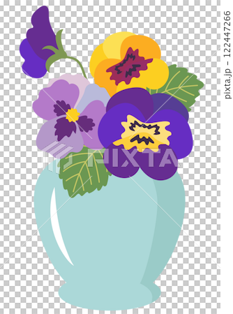 淺藍色花瓶中的三色堇花 122447266