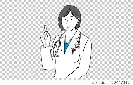 A simple illustration of a female medical worker giving caution 122447347