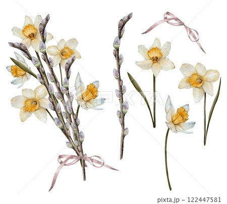Bouquet set of Daffodils and Willow Branches Bouquet set of Daffodils and Willow Branches 122447581
