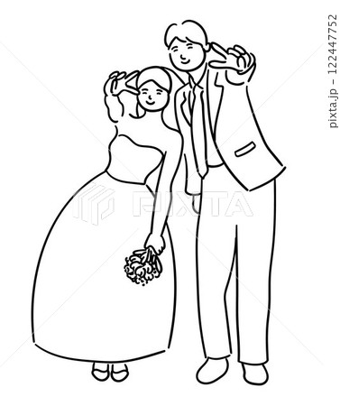 Wedding couple, cute couple, bride and groom are happily saying hi 122447752