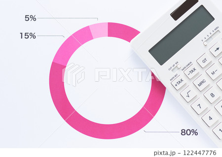 支持率の割合グラフと電卓 122447776