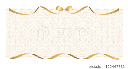 レースとダマスク模様のエレガントなゴールドリボンフレーム レースとダマスク模様のエレガントなゴールドリボンフレーム 122447781