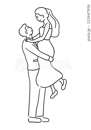 Bride and groom, vector illustration of the groom is carrying the bride 122447956